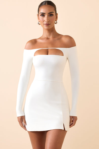 Mini Blanche Müslin Elbise Omuz Detaylı ve A Kesim