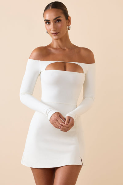 Mini Blanche Müslin Elbise Omuz Detaylı ve A Kesim