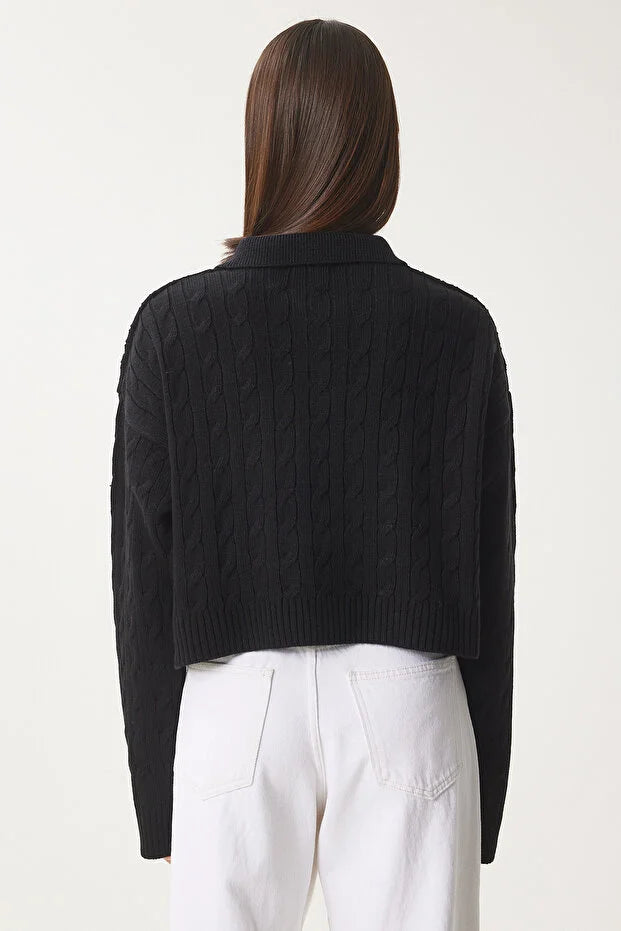 Ayıcık İşlemeli Polo Yaka Triko Kazak