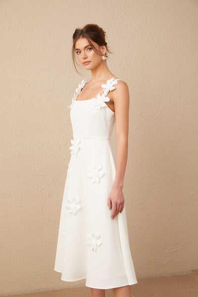 Beyaz Renkli Çapraz Yaka Midi Elbise