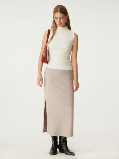 Şık Yırtmaçlı Yüksek Bel Midi Etek