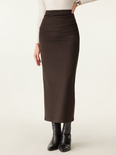 Maxi Etek Yüksek Bel Çizgili ve Büzgülü Detaylı Heat-Tech
