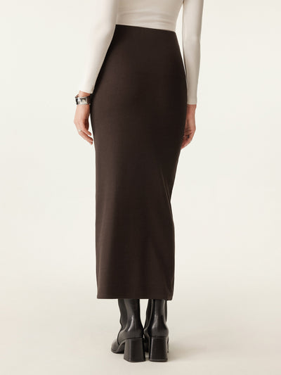 Maxi Etek Yüksek Bel Çizgili ve Büzgülü Detaylı Heat-Tech