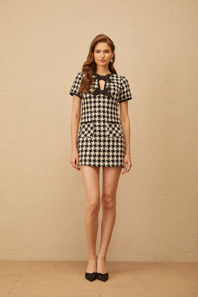 Capucine Siyah Balıksırtı Tüvit Mini Elbise