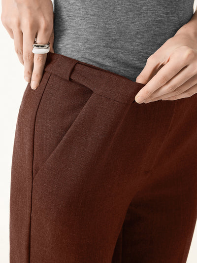 Orta Bel Elastik Yün Dar Toprak Rengi Pantolon