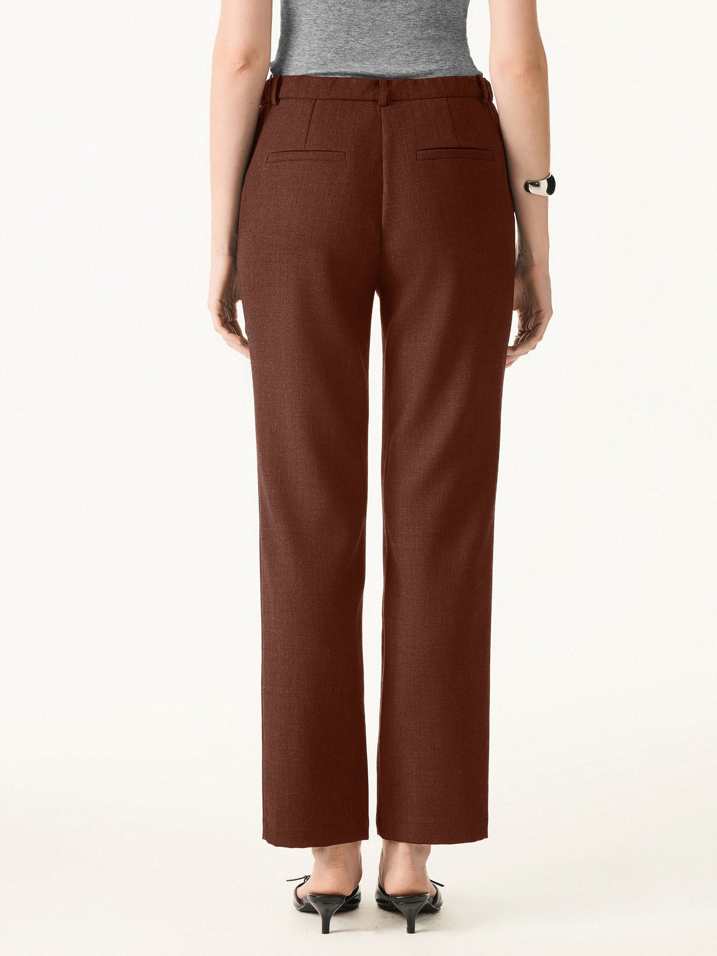 Orta Bel Elastik Yün Dar Toprak Rengi Pantolon