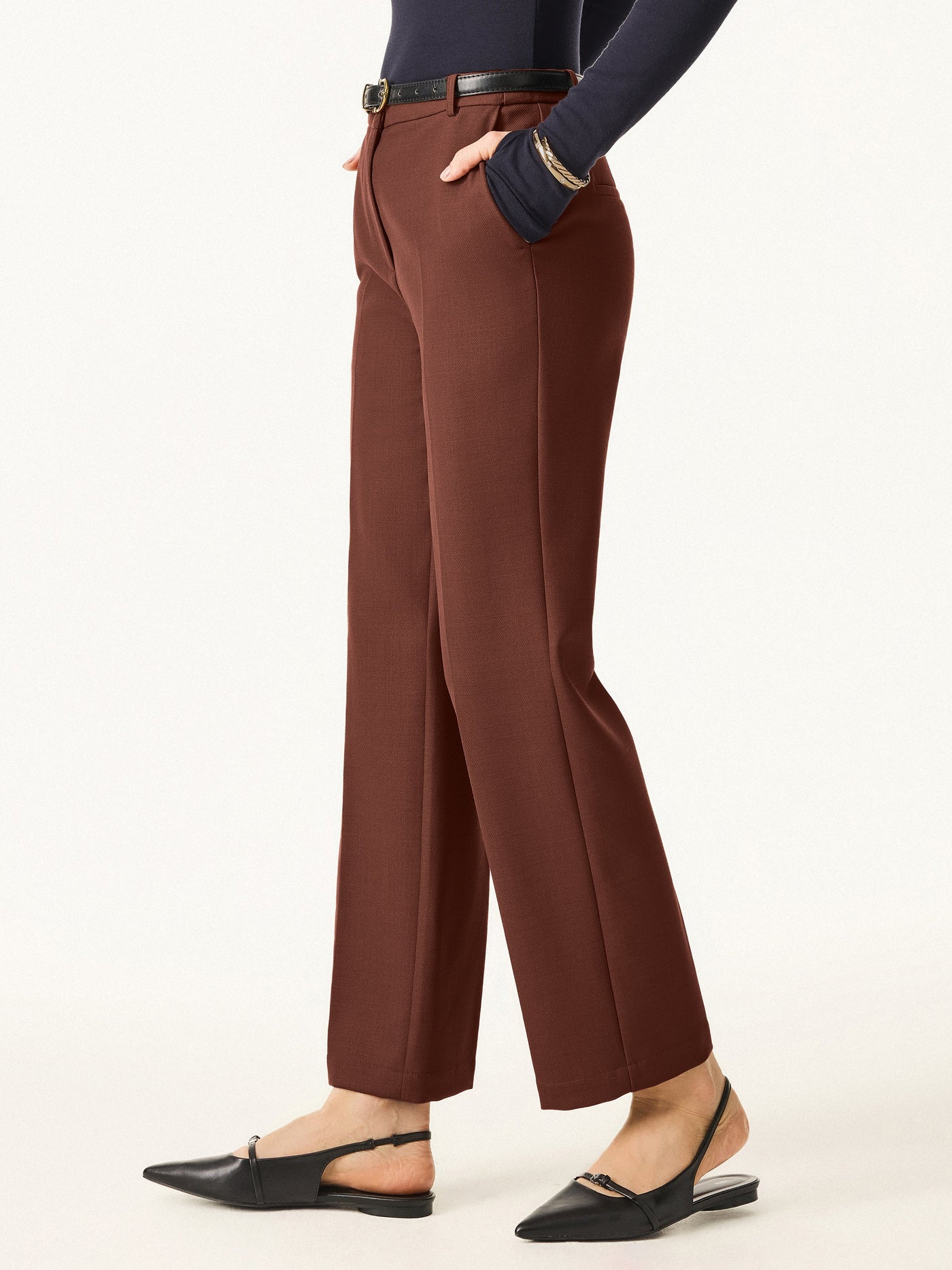 Orta Bel Elastik Yün Dar Toprak Rengi Pantolon