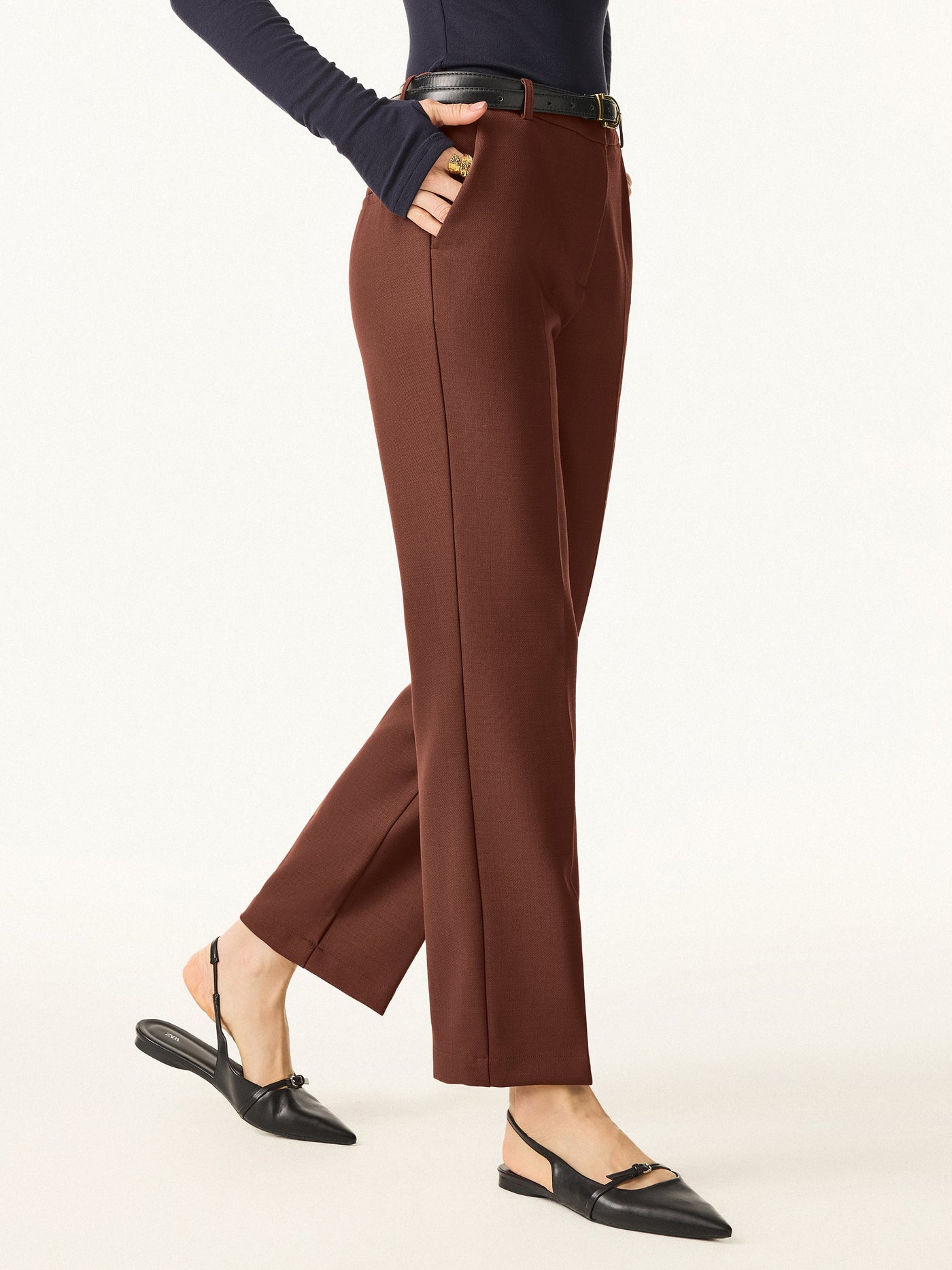 Orta Bel Elastik Yün Dar Toprak Rengi Pantolon