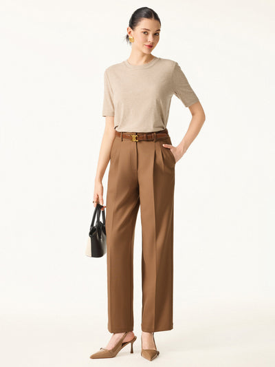 Klasik Tarzda Yüksek Bel Yün Kahverengi Pantolon