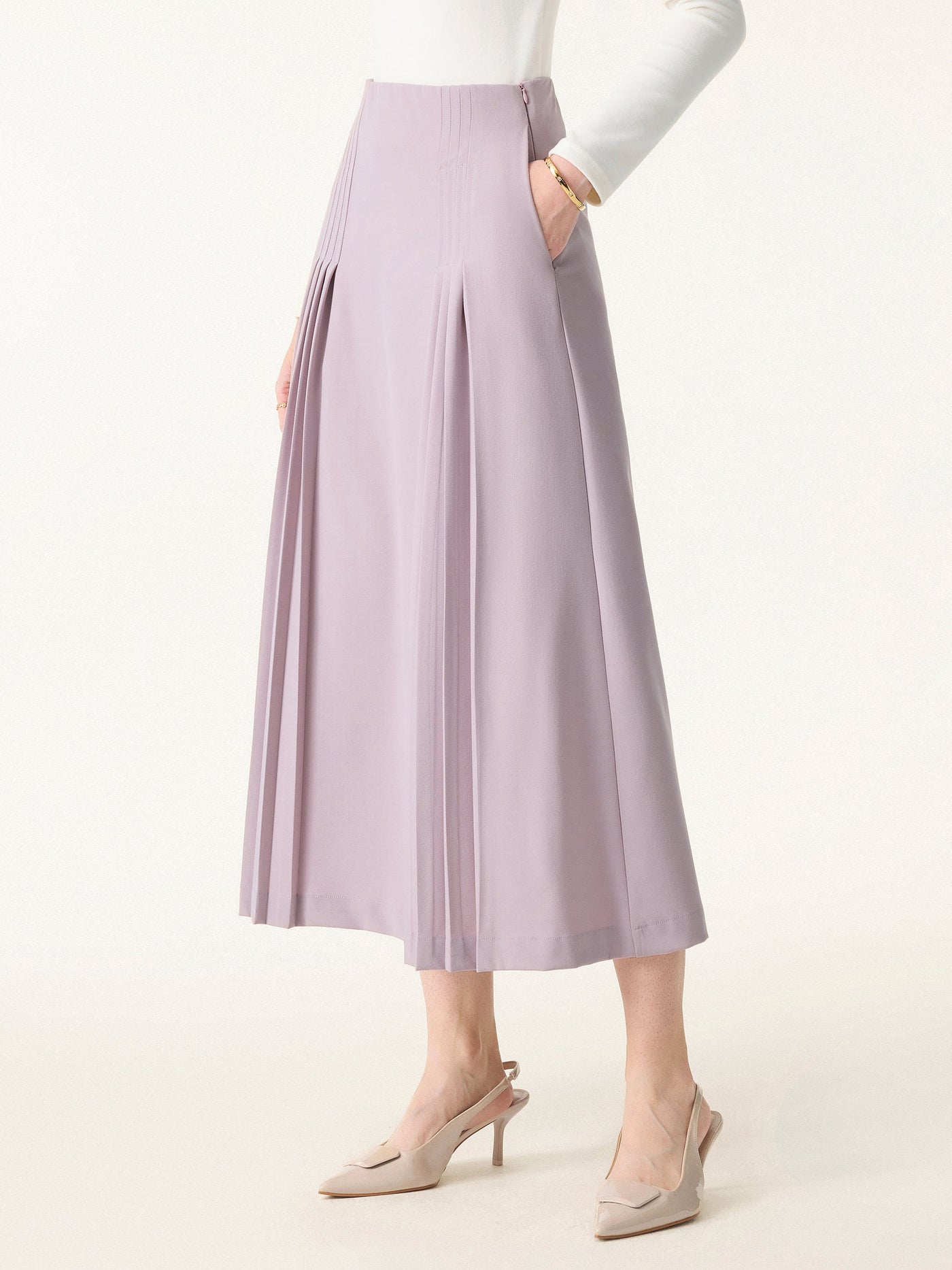 Şık ve Rahat Cepli Düz Dökümlü Midi Pilili Etek