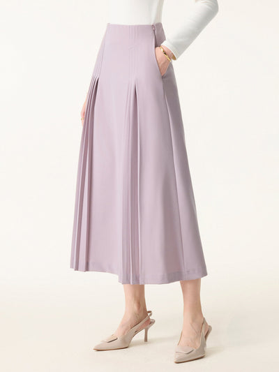 Şık ve Rahat Cepli Düz Dökümlü Midi Pilili Etek