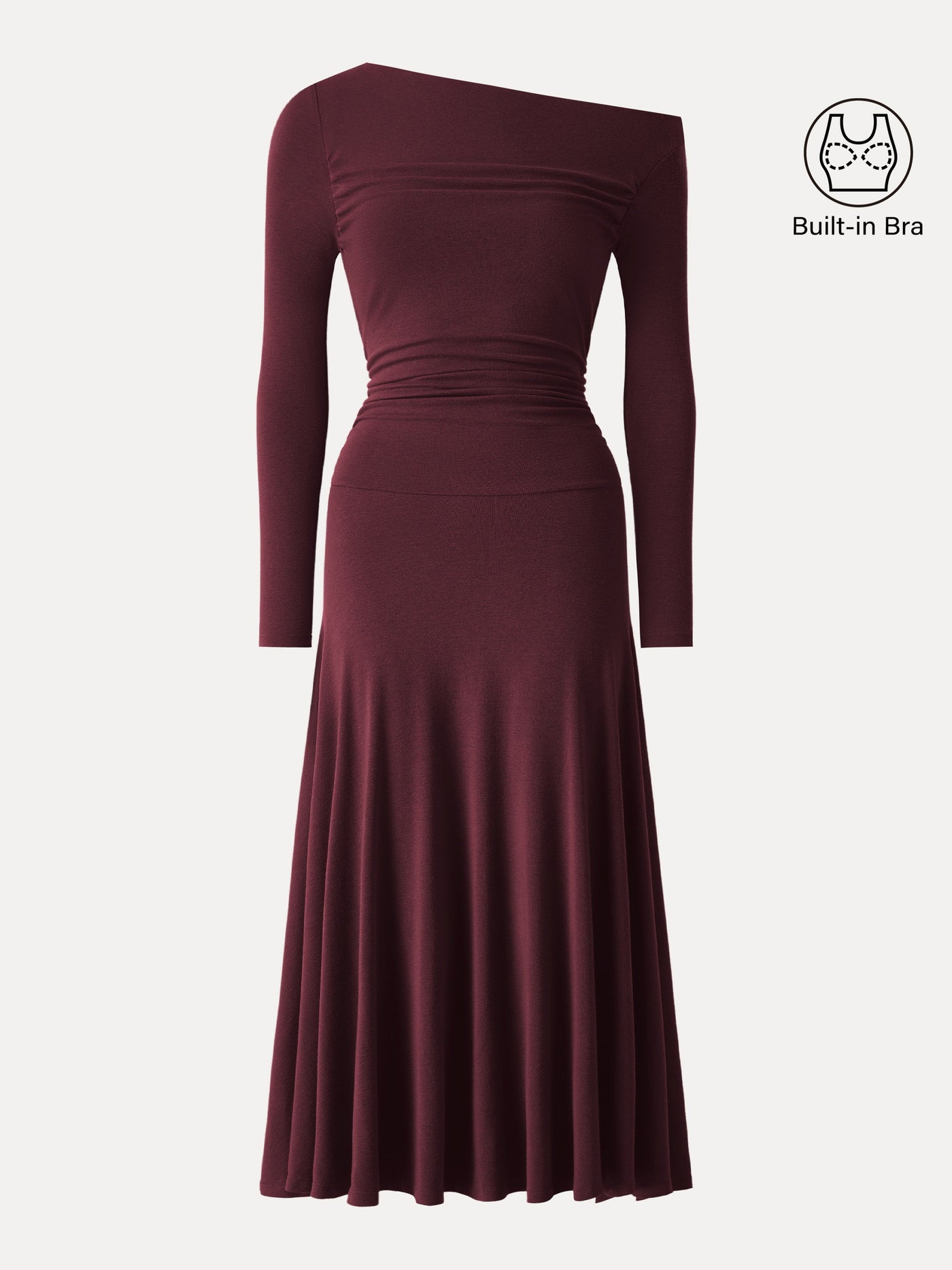 Asimetrik Maxi Elbise Çift Omuz ve Büzgülü