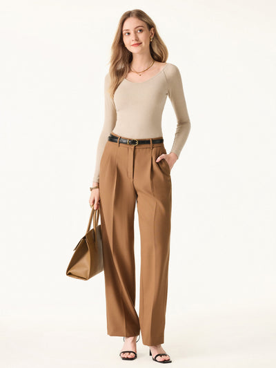 Klasik Tarzda Yüksek Bel Yün Kahverengi Pantolon