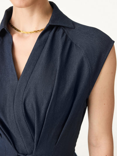 V Yaka Ayarlanabilir Belli Midi Elbise