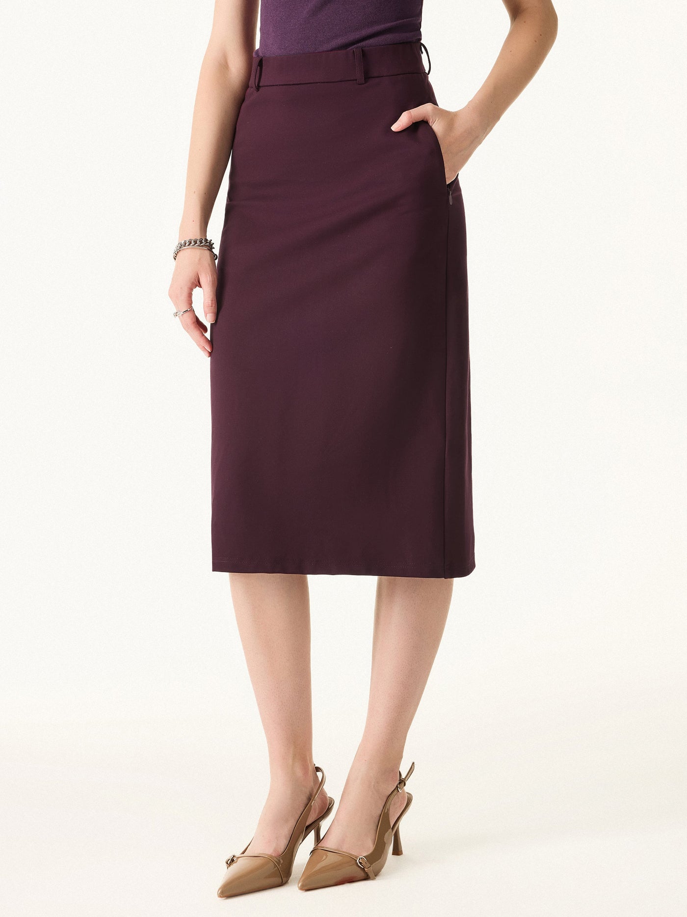 Şık Orta Boy Çizgili Etek