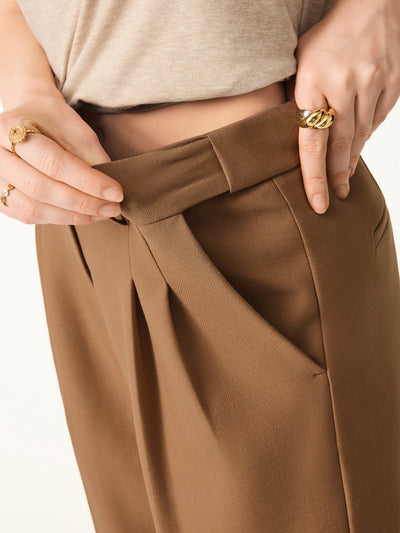 Klasik Tarzda Yüksek Bel Yün Kahverengi Pantolon