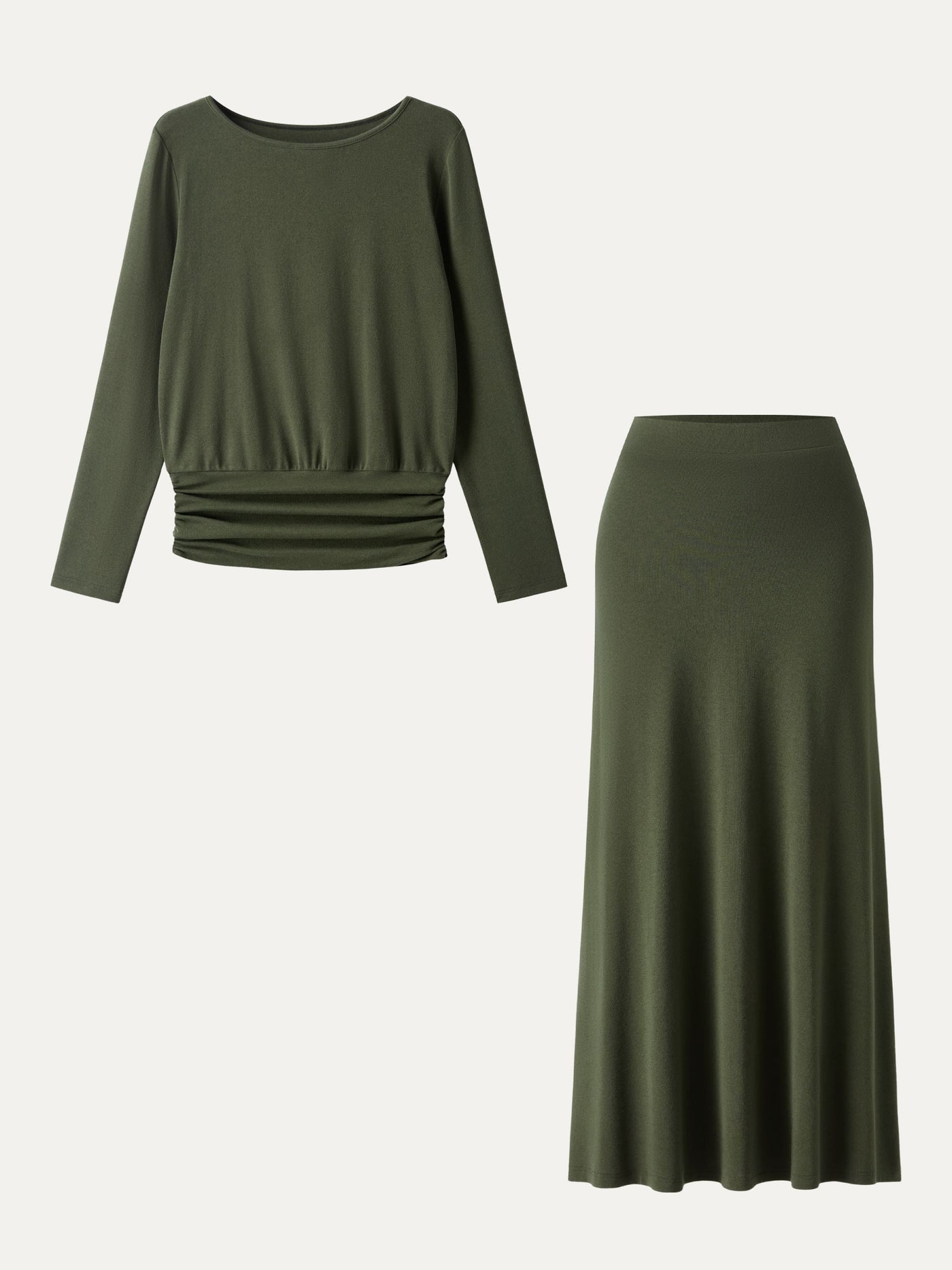 Açık Renkli Yuvarlak Yaka Bluz & Puantiyeli Etek Takım