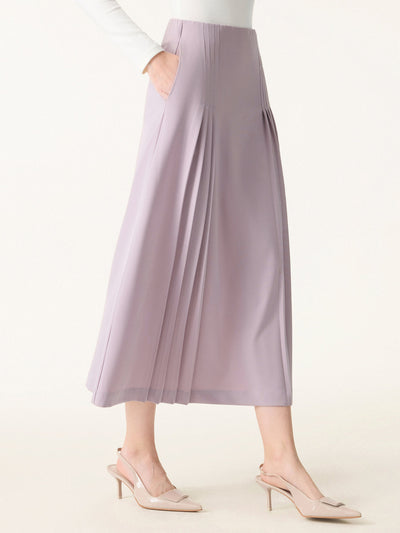 Şık ve Rahat Cepli Düz Dökümlü Midi Pilili Etek