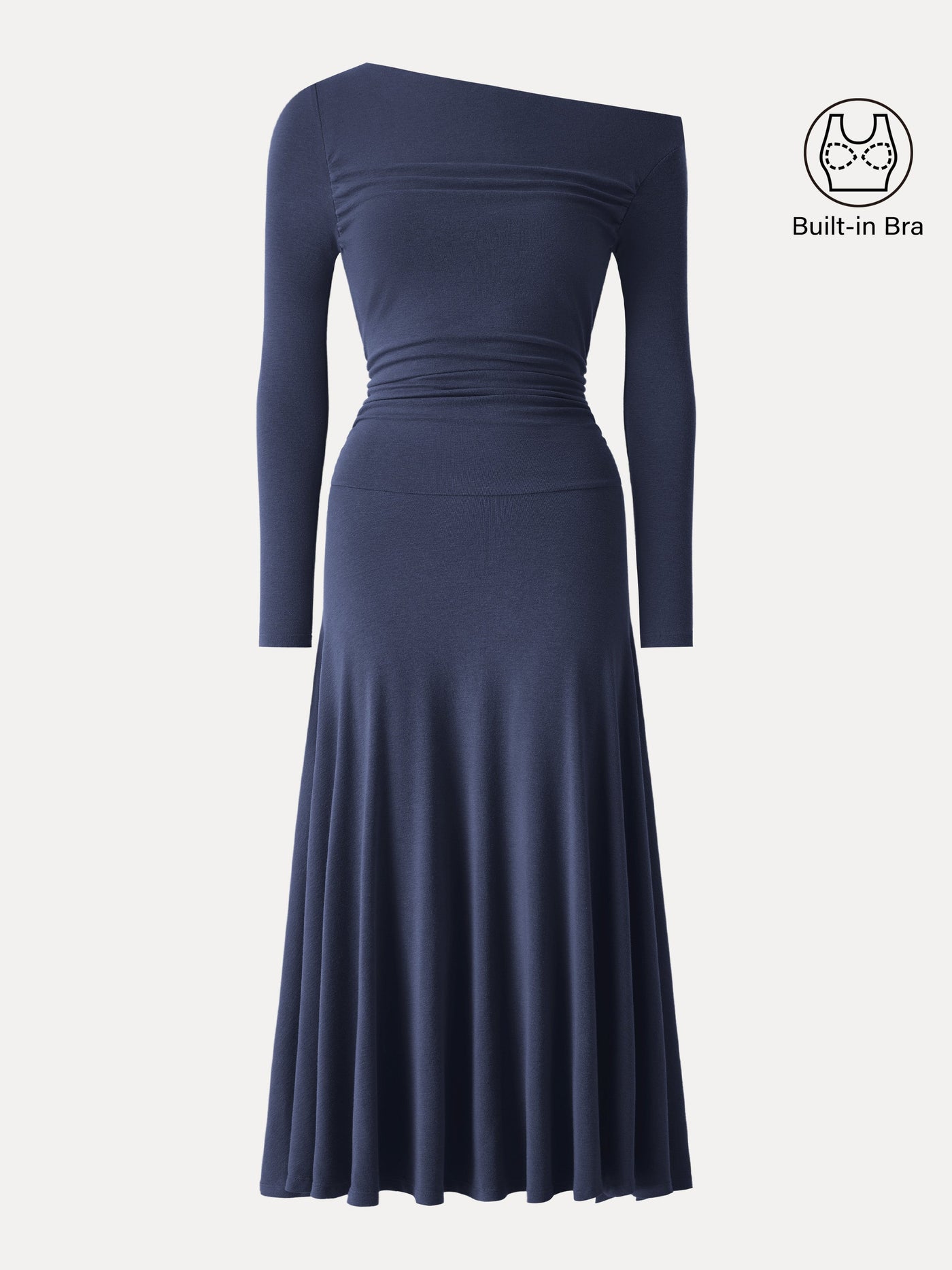 Asimetrik Maxi Elbise Çift Omuz ve Büzgülü