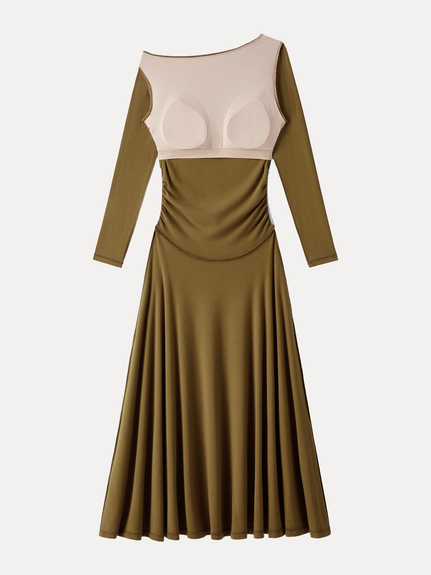 Asimetrik Maxi Elbise Çift Omuz ve Büzgülü