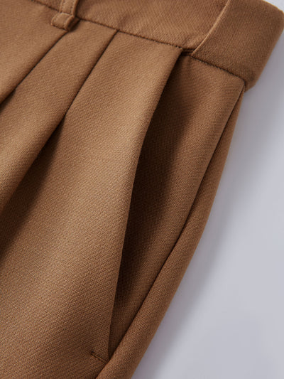 Klasik Tarzda Yüksek Bel Yün Kahverengi Pantolon