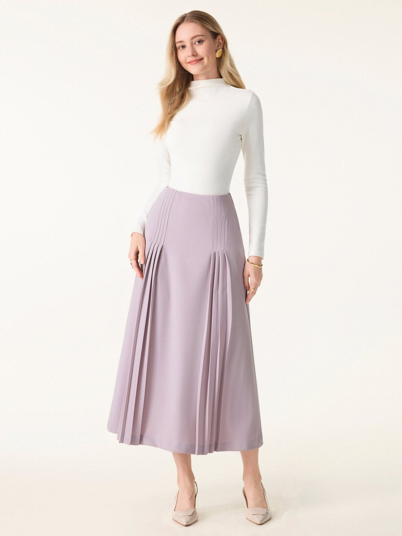 Şık ve Rahat Cepli Düz Dökümlü Midi Pilili Etek