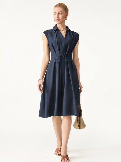 V Yaka Ayarlanabilir Belli Midi Elbise