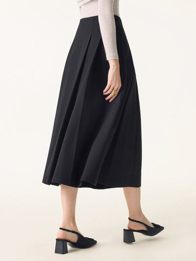 Şık ve Rahat Düz Dökümlü Siyah Midi Pilili Etek