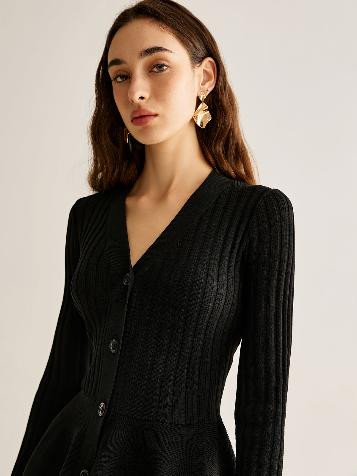 Dökümlü Kazak Kısa Elbise