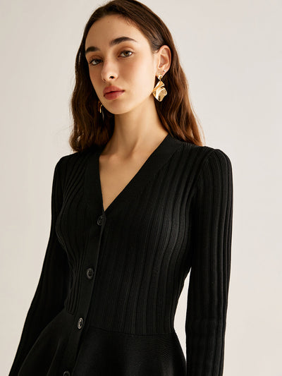 Dökümlü Kazak Kısa Elbise