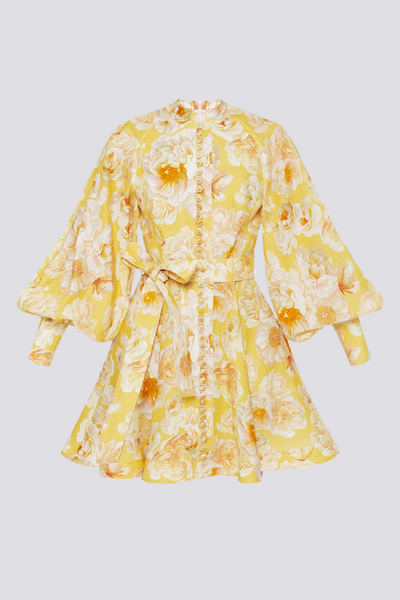 Cassiopeia Balon Kol Çiçekli Mini Elbise