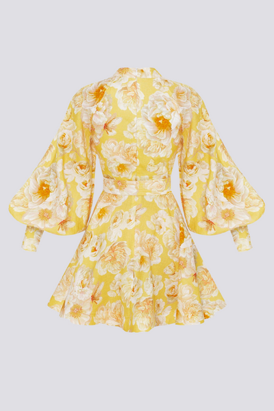 Cassiopeia Balon Kol Çiçekli Mini Elbise