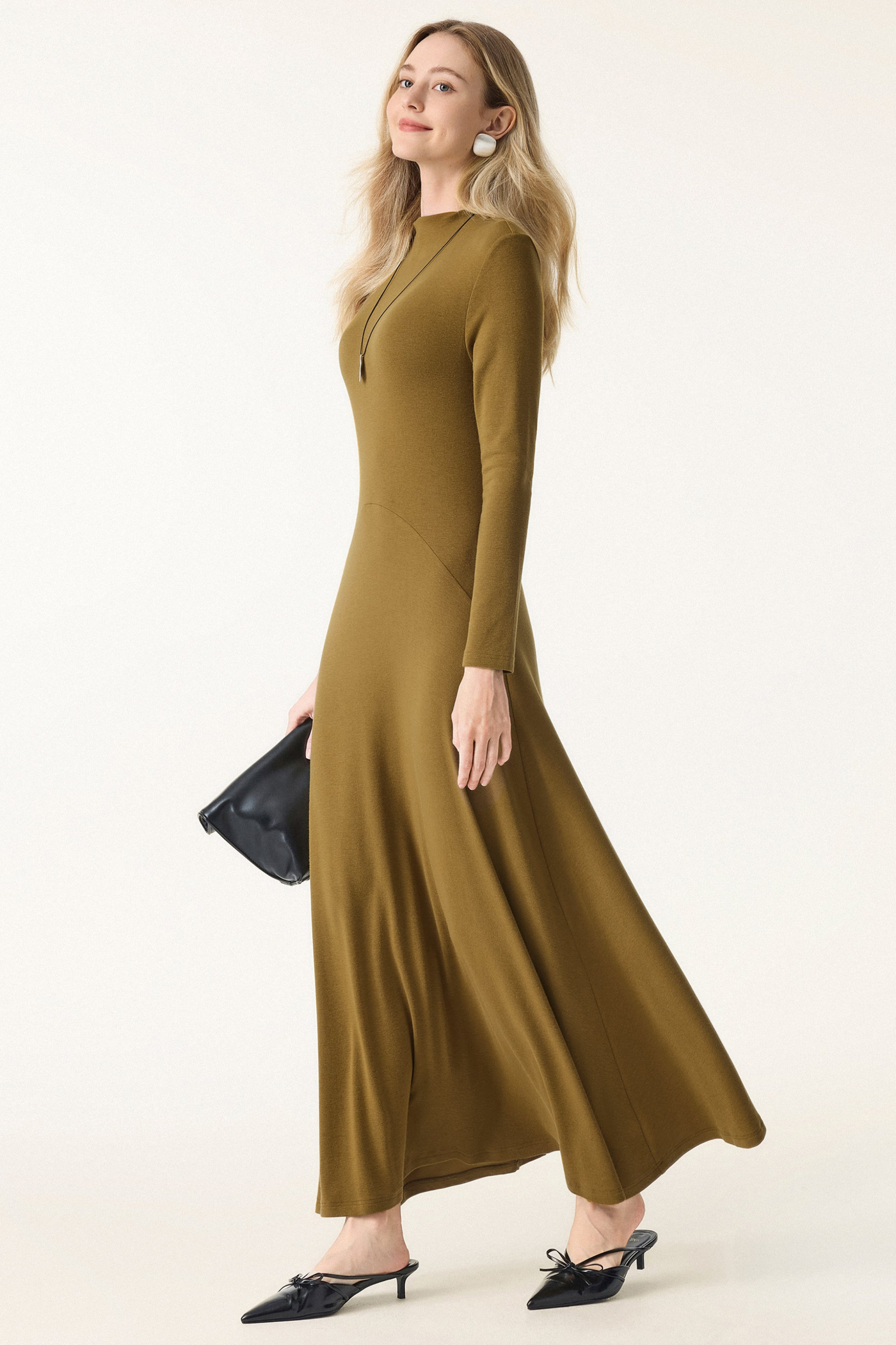 Mikrofiber Sıcak Yüksek Yaka Maxi Elbise