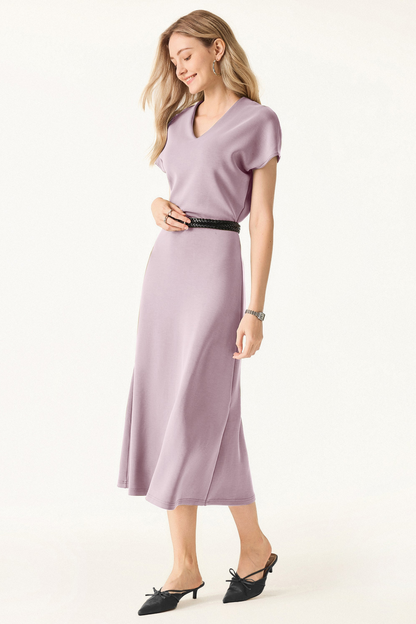 Modal V Yaka A Hat Midi Elbise