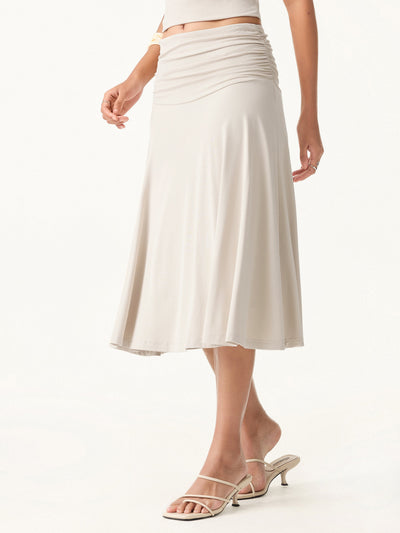 Şık ve Trendy Yanı Büzgülü  Midi Etek