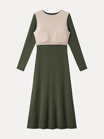 Zarif Yuvarlak Yaka Uzun Kollu Midi Elbise