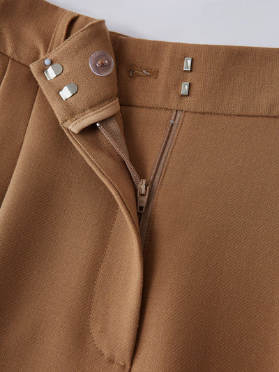 Klasik Tarzda Yüksek Bel Yün Kahverengi Pantolon