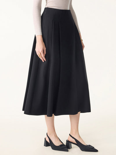 Şık ve Rahat Düz Dökümlü Siyah Midi Pilili Etek
