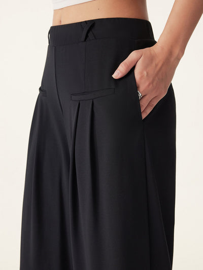 Bambu Ponte Geniş Paça Pantolon Orta Bel ve Cep Detaylı