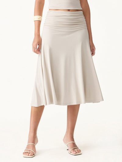 Şık ve Trendy Yanı Büzgülü  Midi Etek