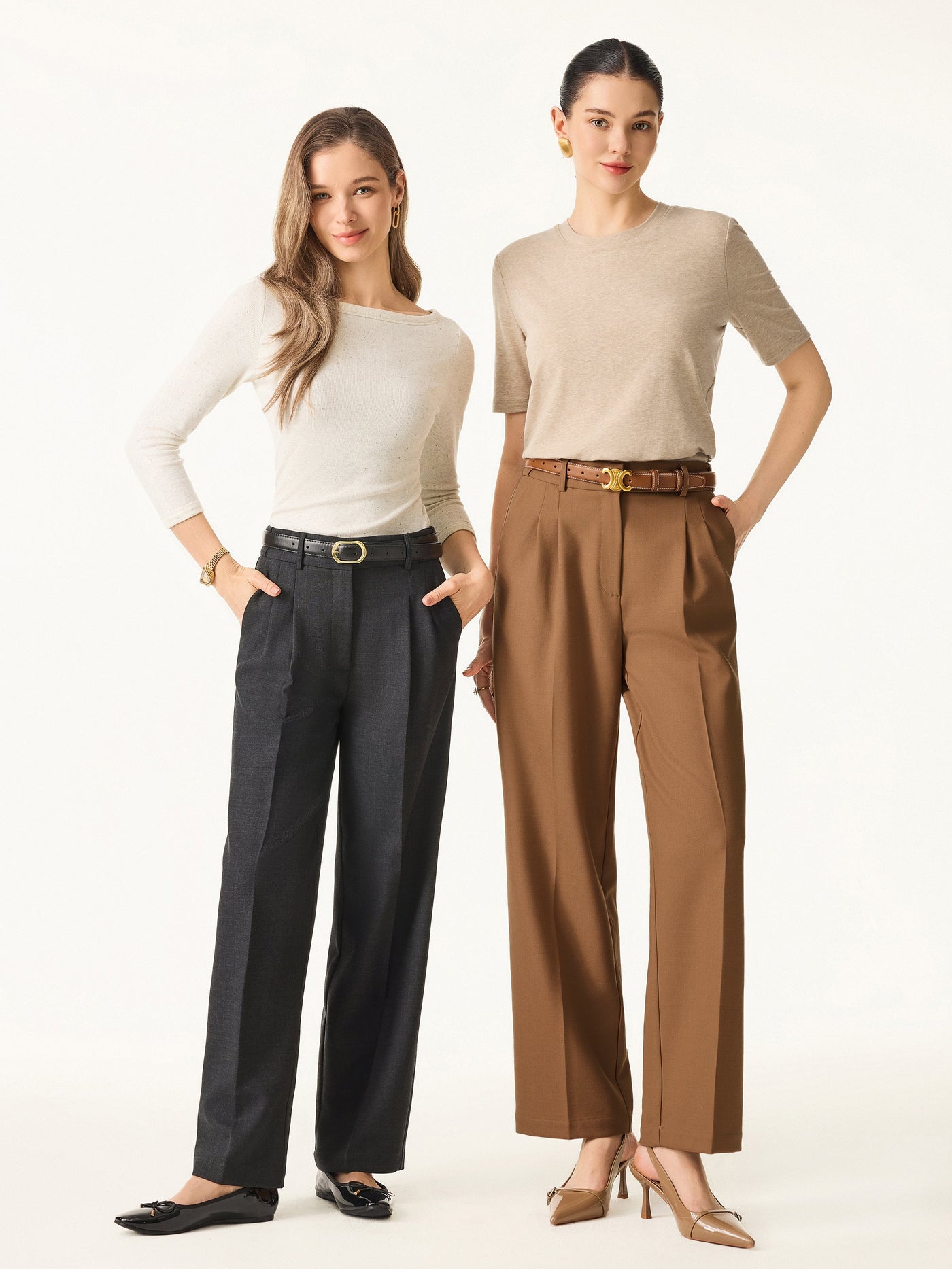 Klasik Tarzda Yüksek Bel Yün Kahverengi Pantolon