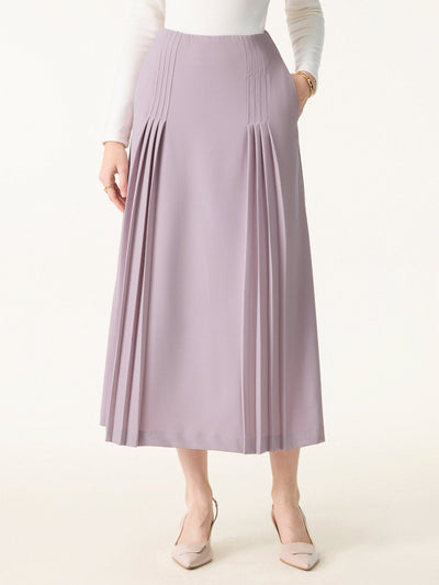 Şık ve Rahat Cepli Düz Dökümlü Midi Pilili Etek