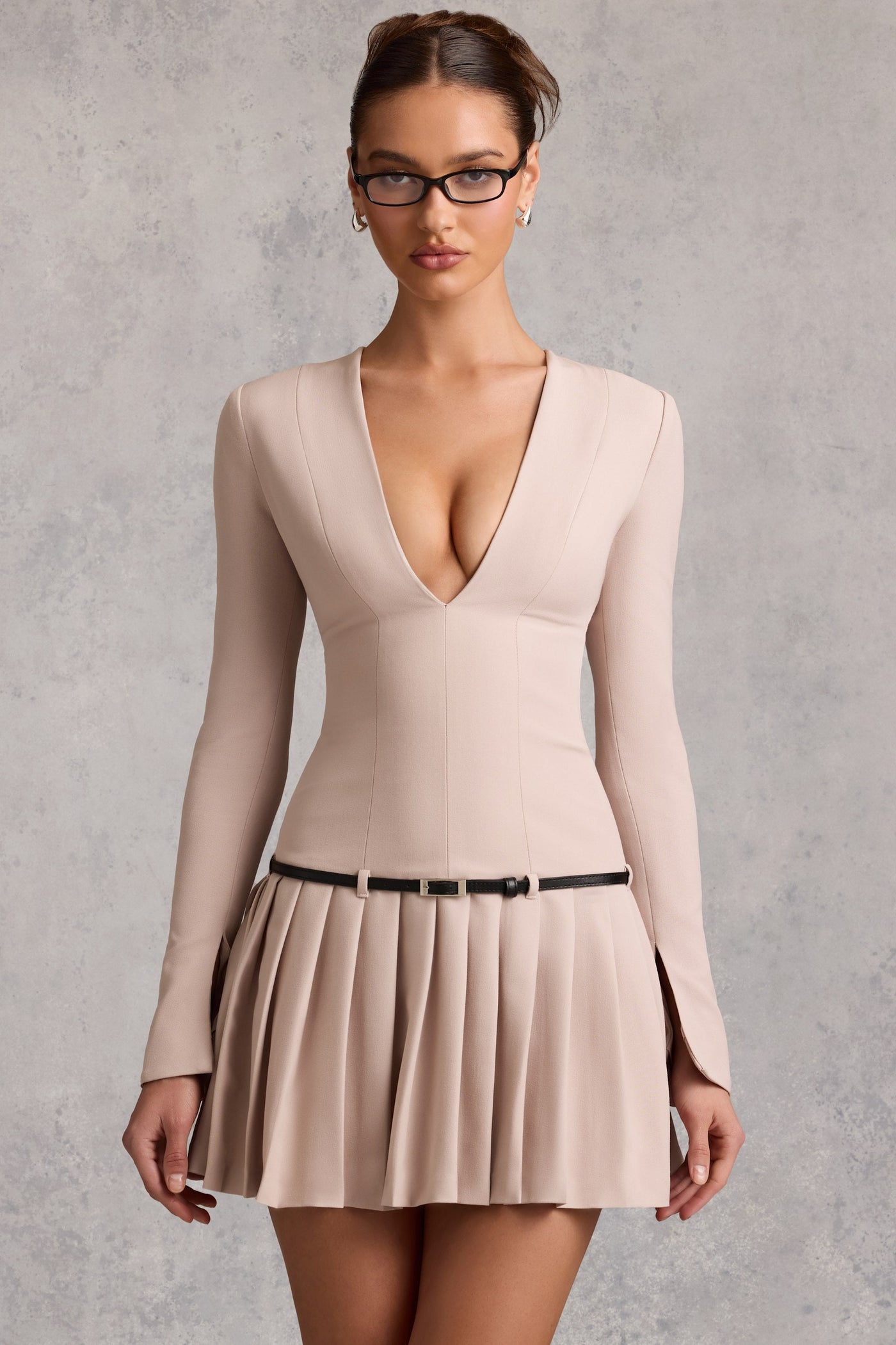 Şık, Uzun Kollu, Pileli Mini Elbise