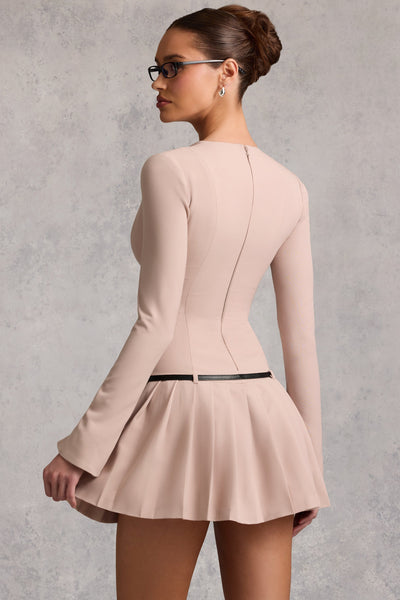 Şık, Uzun Kollu, Pileli Mini Elbise