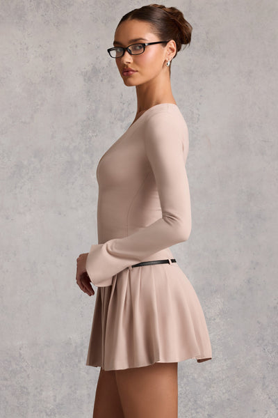 Şık, Uzun Kollu, Pileli Mini Elbise