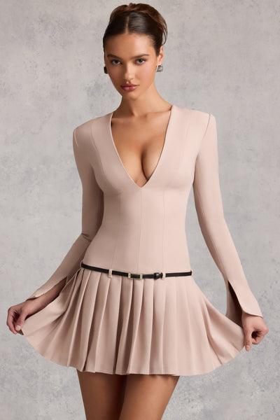 Şık, Uzun Kollu, Pileli Mini Elbise